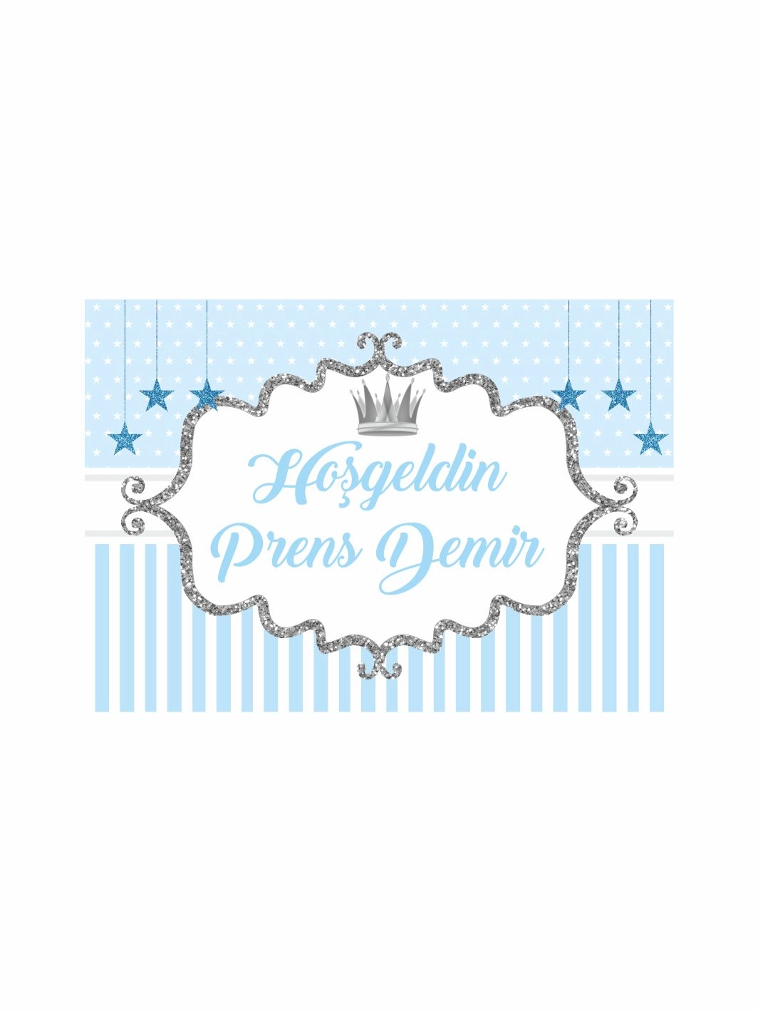 Hastane Odası Hoş Geldin Bebek Afişi Mavi Beyaz Renk Gümüş Sim Çerçeve Tema