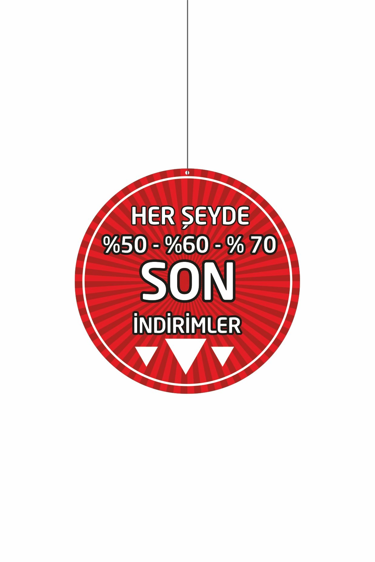 Her Şeyde %50 %60 %70 Son İndirimler Mağaza Dönkartı – Tavan Askılı Büyük Kampanya Kartı