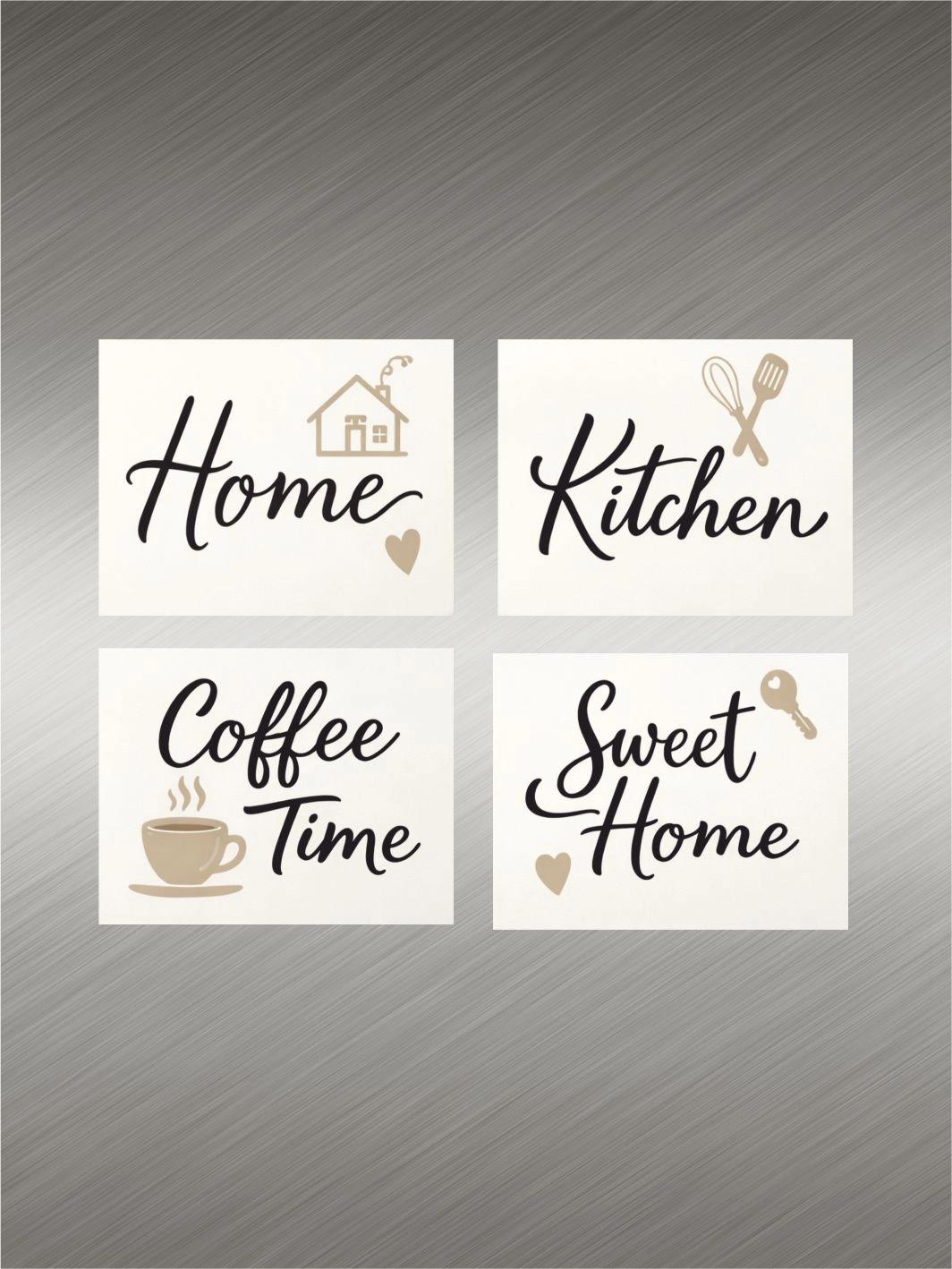 Home Kitchen Coffee Time Yazılı Minimal Buzdolabı Magnet Seti 4’lü – Modern Kahve Temalı Magnet Modelleri