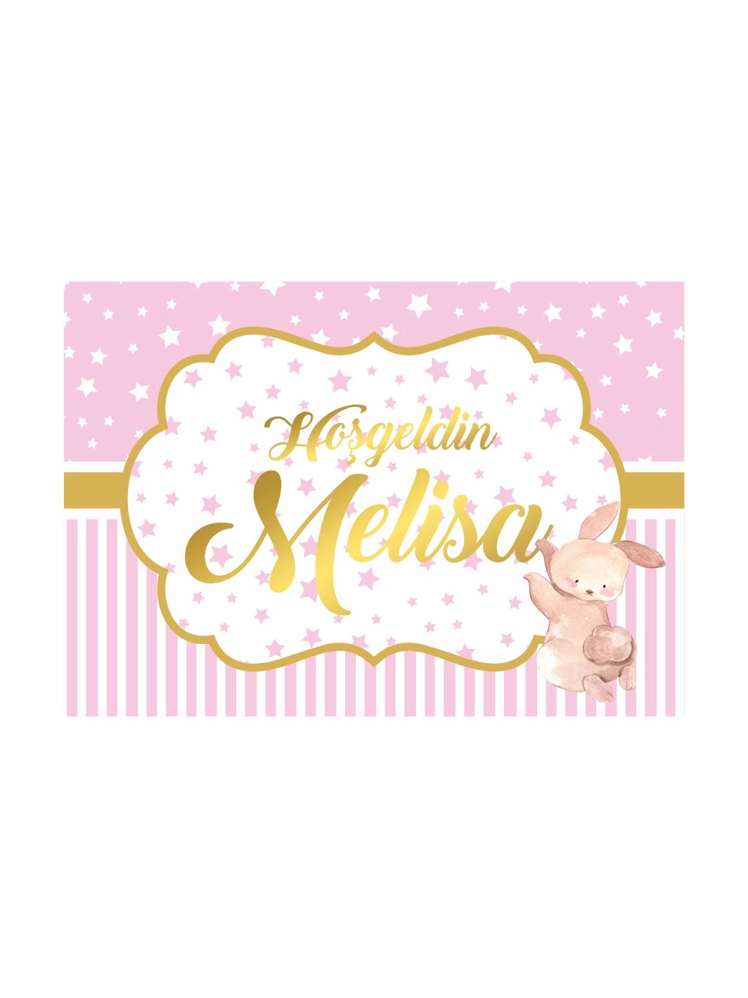 Hoş Geldin Bebek Afişi Pembe Gold Renk Sevimli Tavşan Tema