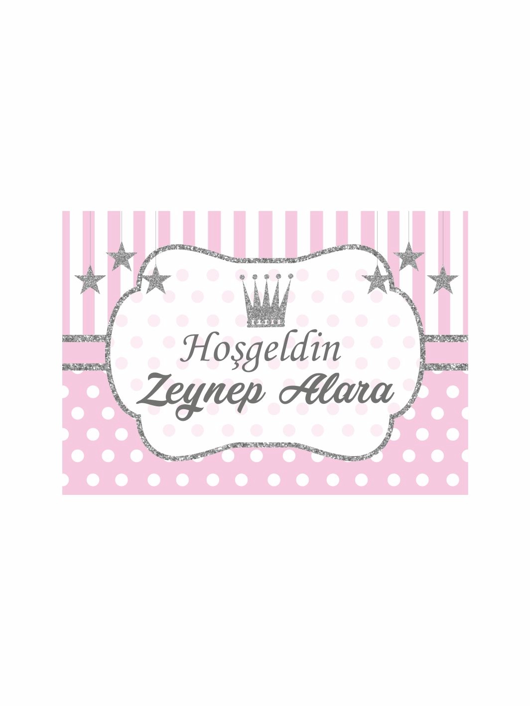 Hoş Geldin Bebek Afişi Pembe Gümüş Sim Renk Yıldız Tema