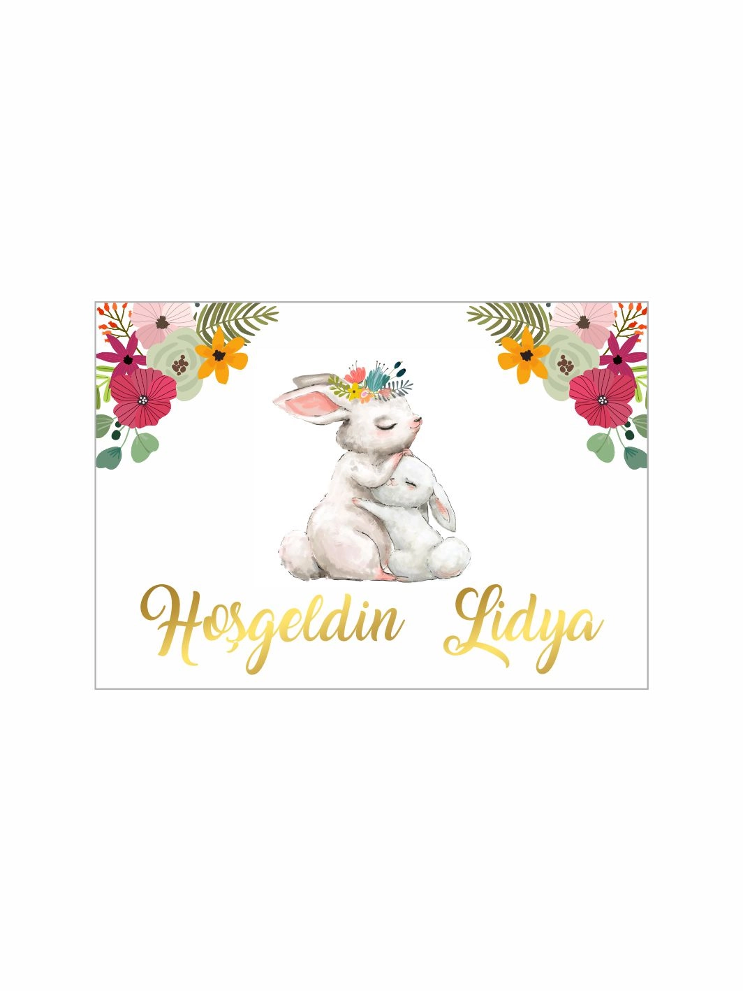 Hoş Geldin Bebek Afişi Sevimli Anne Yavru Tavşan Konsept