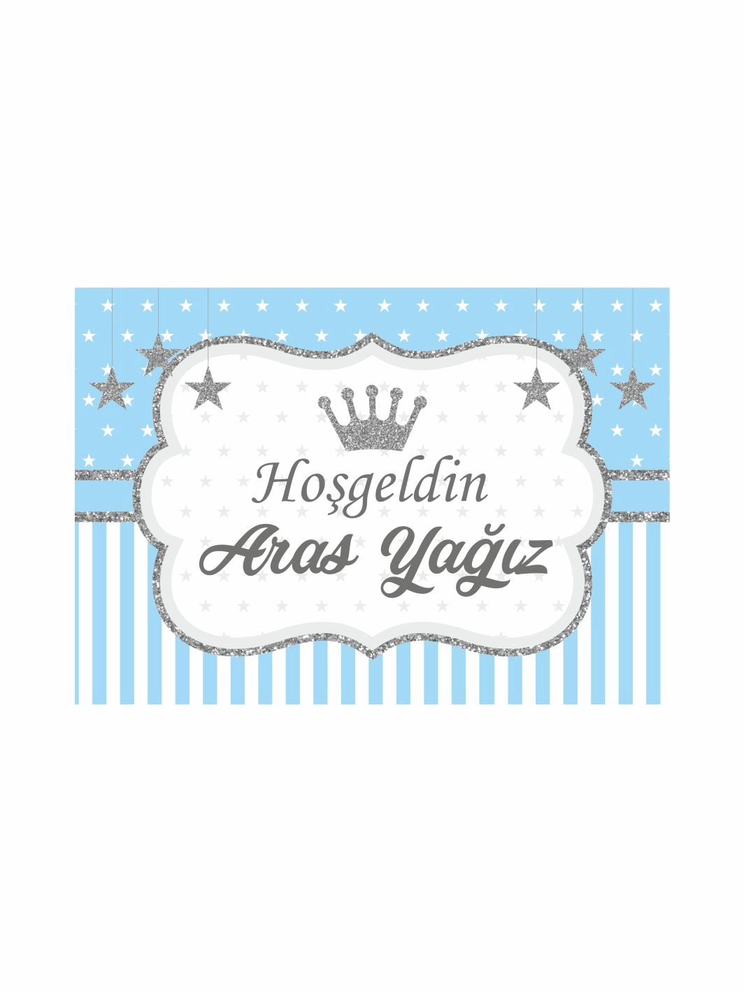 Hoş Geldin Bebek Hastane Odası Afişi Mavi Gümüş Sim Renk Yıldız Konsept