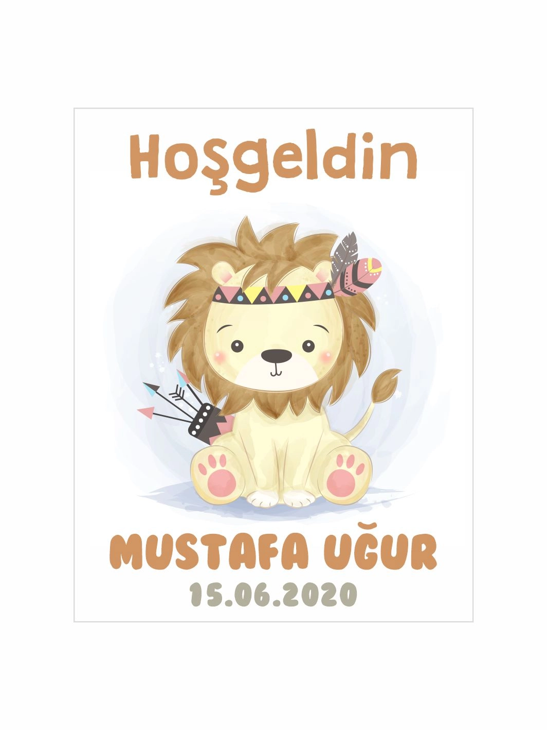 Hoş Geldin Bebek Magneti Aslan Temalı Yeni Doğan Erkek Bebek Magneti Bohem Oklu Konsept