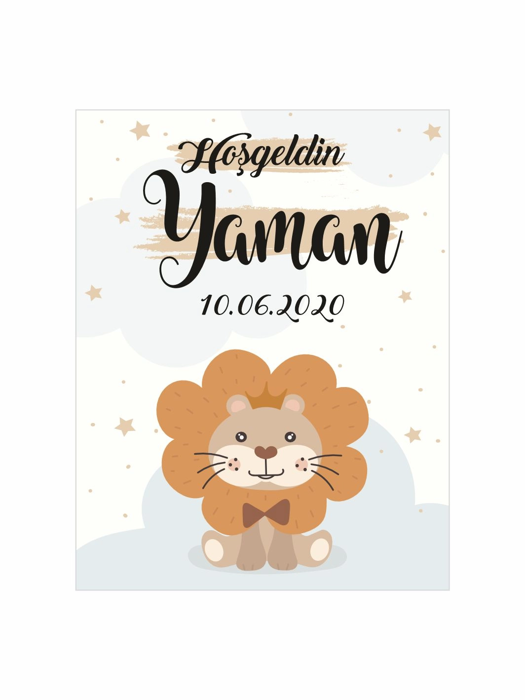 Hoş Geldin Bebek Magneti Aslan Temalı Yeni Doğan Erkek Bebek Magneti Safari Yıldızlı Konsept
