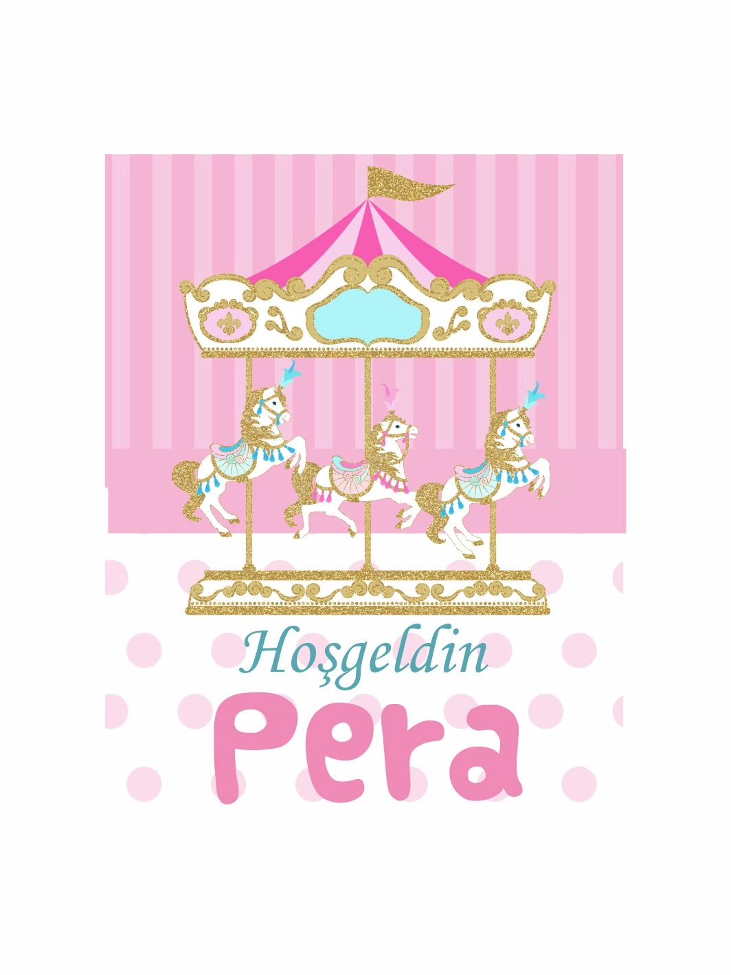 Hoş Geldin Bebek Magneti Atlı Karınca Temalı Pembe Gold Yeni Doğan Kız Bebek Magneti