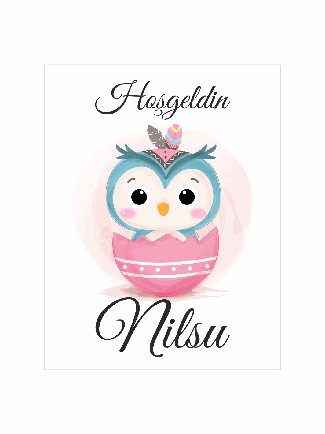 Hoş Geldin Bebek Magneti Baykuş Temalı Yeni Doğan Kız Bebek Magneti Pembe Yumurtalı Bohem Konsept