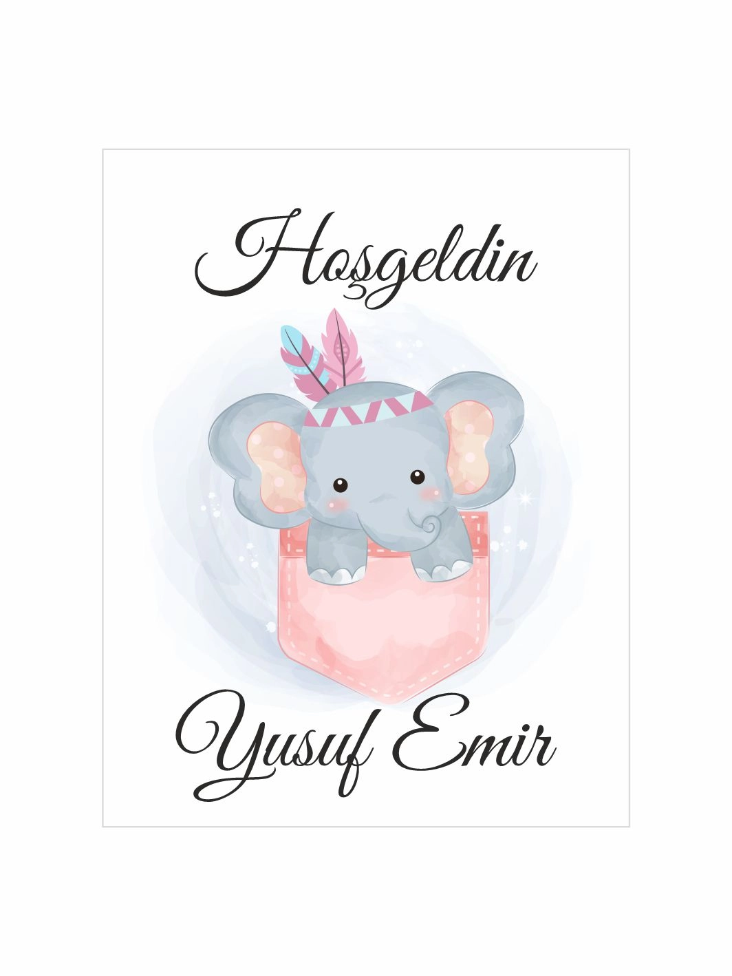Hoş Geldin Bebek Magneti Fil Temalı Yeni Doğan Erkek Bebek Magneti Cepli Bohem Konsept