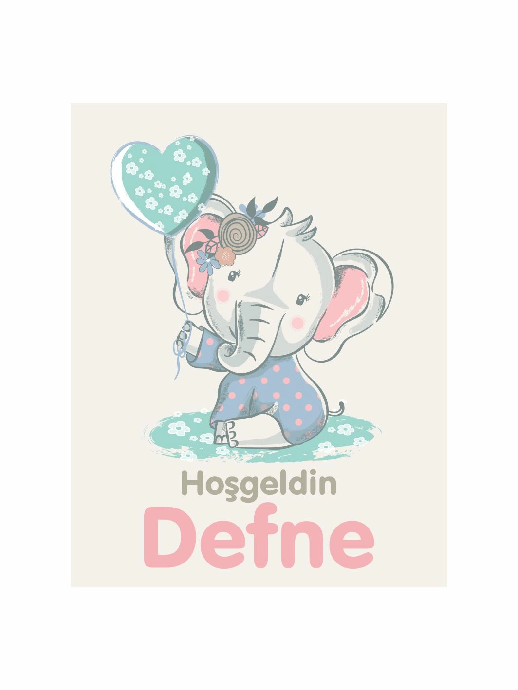 Hoş Geldin Bebek Magneti Fil Temalı Yeni Doğan Kız Bebek Magneti Balonlu Vintage Konsept