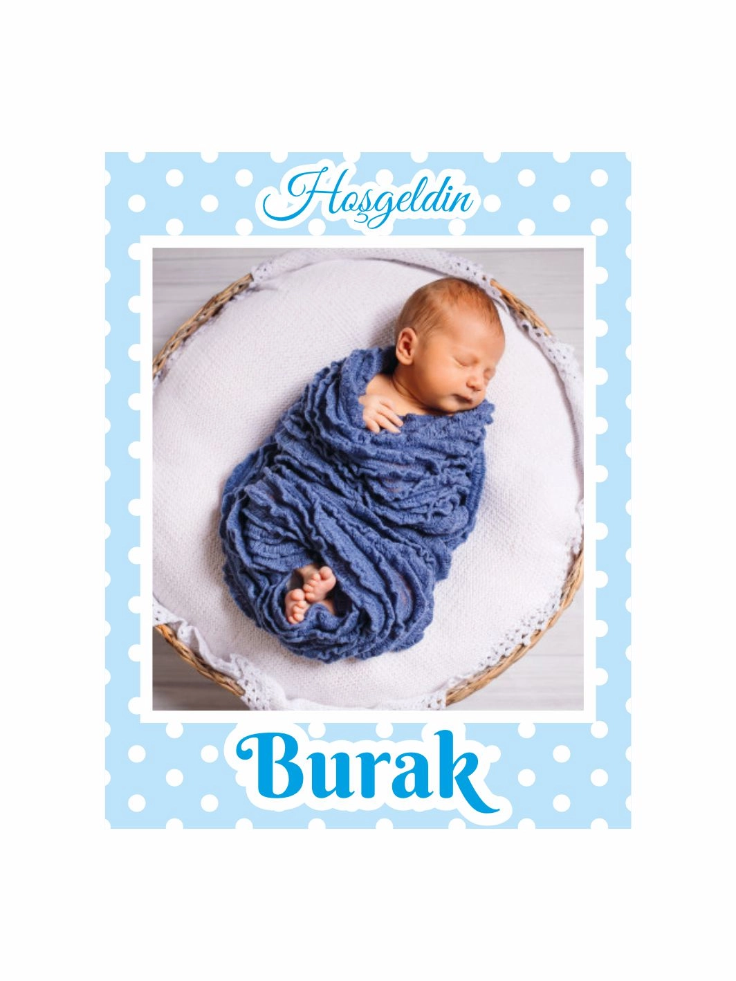 Hoş Geldin Bebek Magneti Fotoğraflı Mavi Puantiyeli Yeni Doğan Erkek Bebek Magneti
