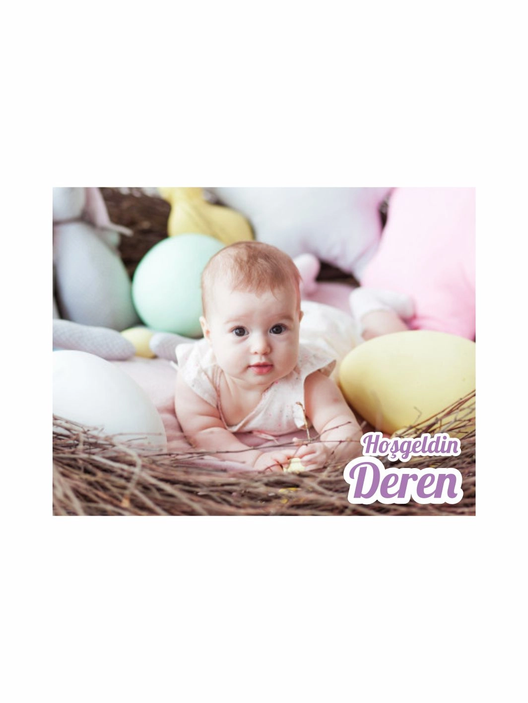 Hoş Geldin Bebek Magneti Fotoğraflı Minimal Yeni Doğan Bebek Magneti Pastel Yastık Tema