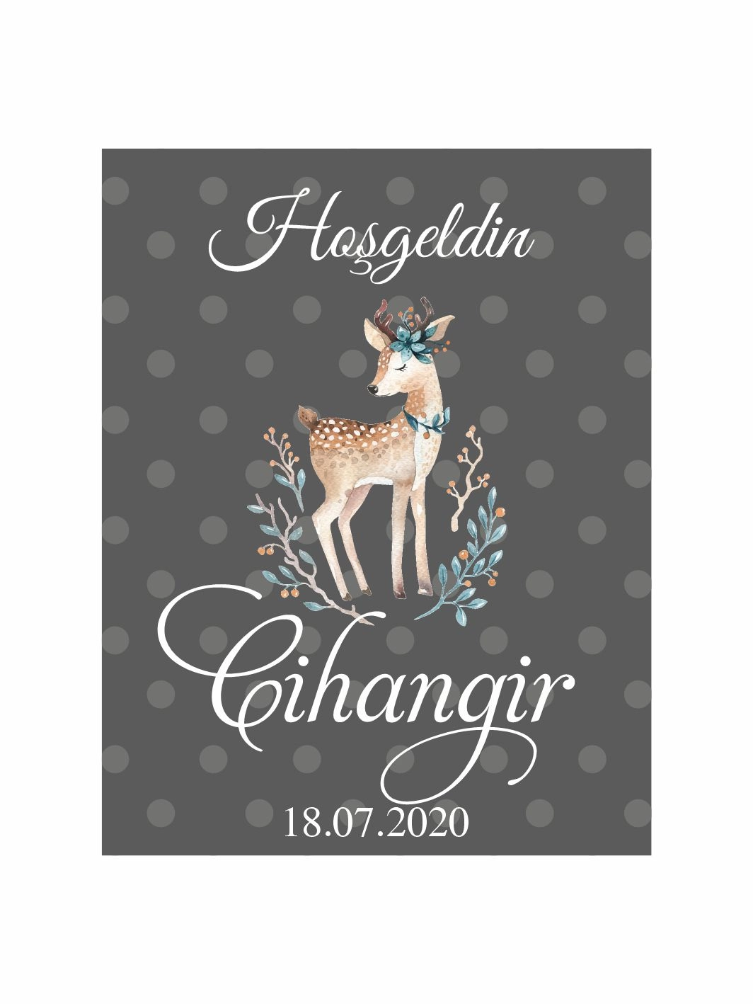 Hoş Geldin Bebek Magneti Geyik Temalı Yeni Doğan Erkek Bebek Magneti Antrasit Puantiyeli Vintage Konsept