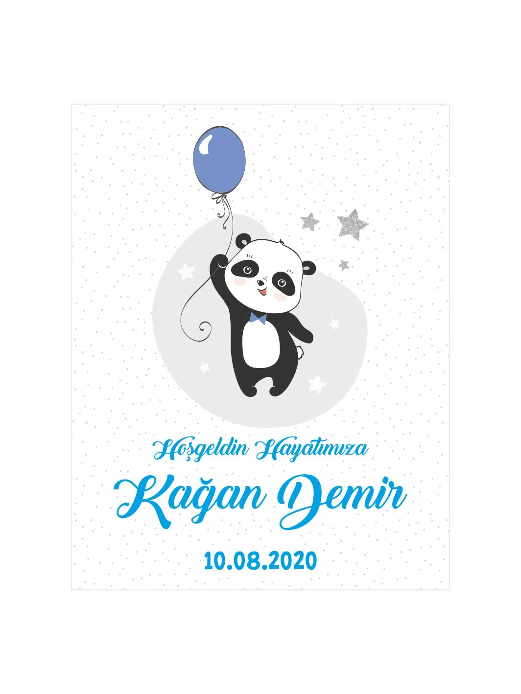 Hoş Geldin Bebek Magneti Panda Temalı Yeni Doğan Erkek Bebek Magneti Mavi Balonlu Yıldızlı Konsept