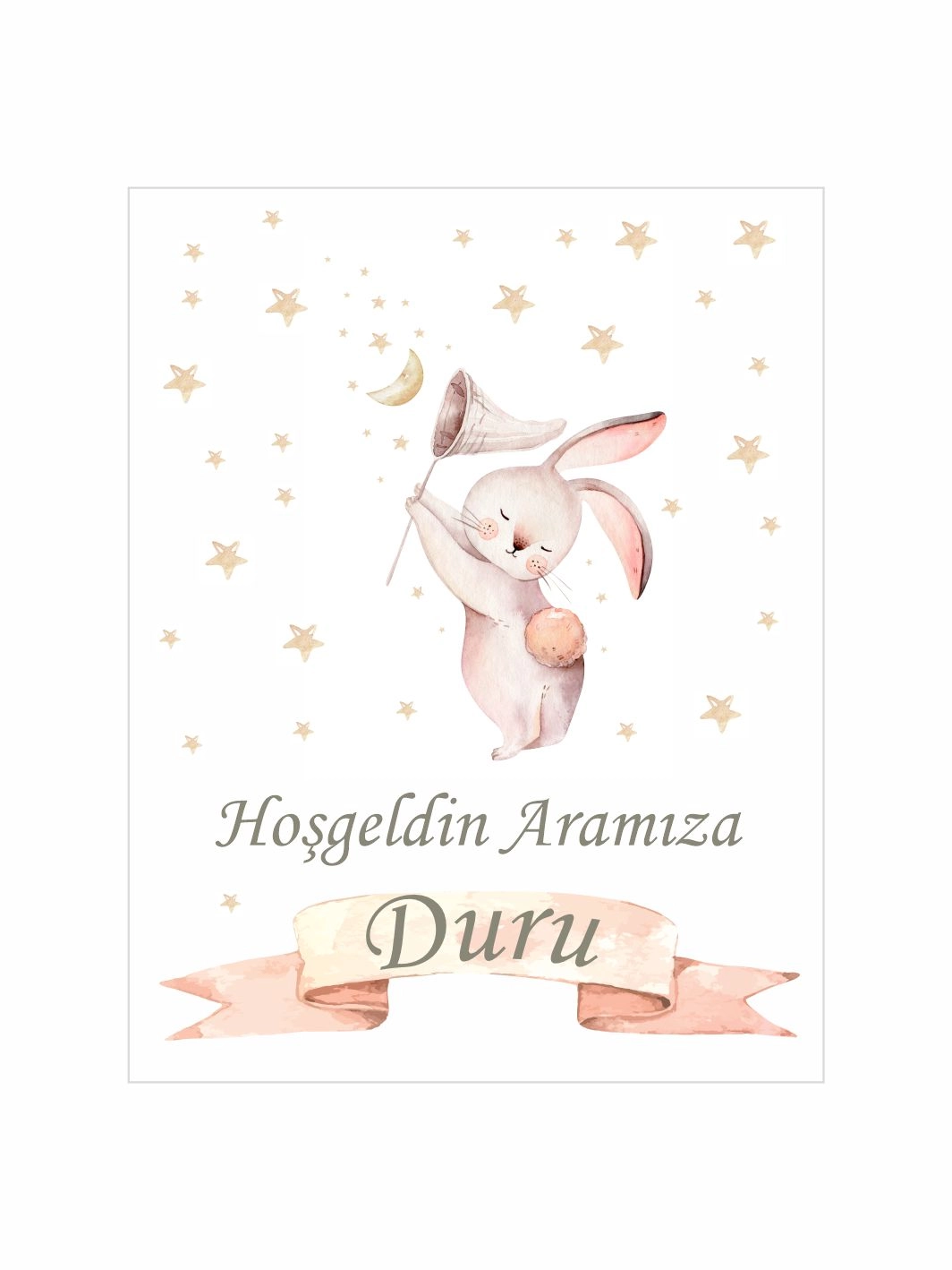 Hoş Geldin Bebek Magneti Tavşan Temalı Yeni Doğan Kız Bebek Magneti Yıldızlı Aylı Vintage Konsept