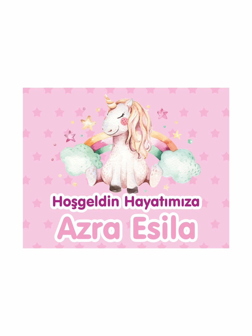 Hoş Geldin Bebek Magneti Unicorn Temalı Yeni Doğan Kız Bebek Magneti Gökkuşağı Bulutlu Pembe Konsept