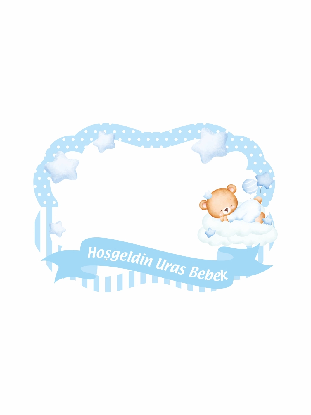 Hoş Geldin Bebek Mavi Yıldızlı Ayıcıklı Bulut Temalı Hatıra Çerçevesi