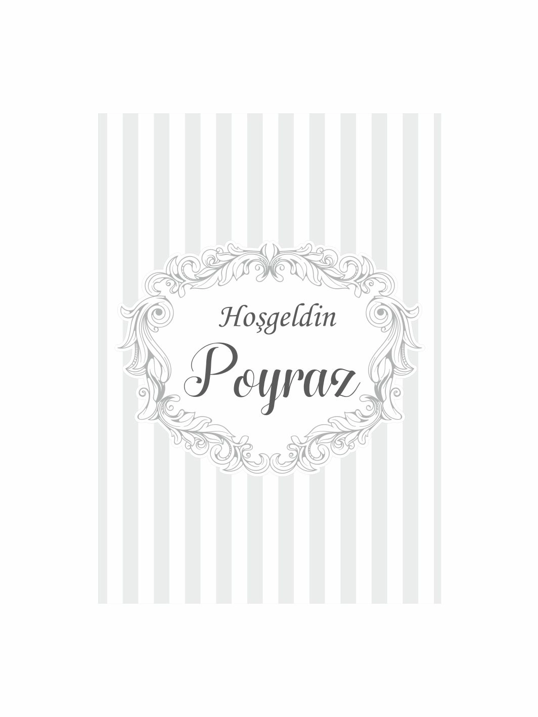 Hoş Geldin Bebek Pano Gri Çizgili Vintage Çerçeveli Erkek Bebek Karşılama Panosu