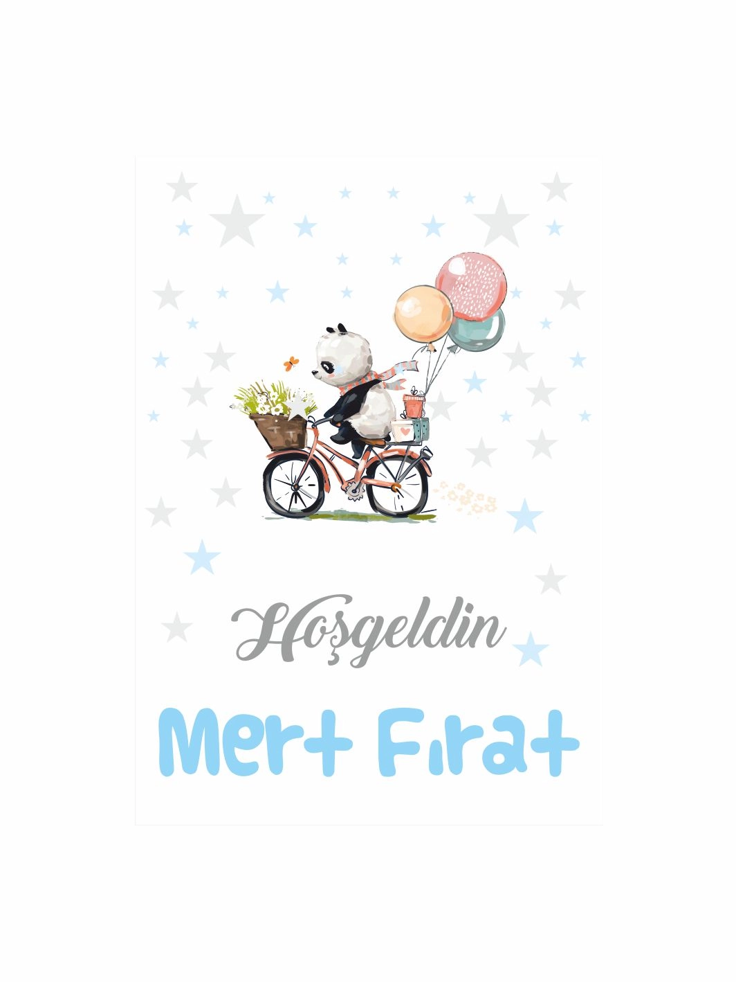 Hoş Geldin Bebek Pano Panda Bisikletli Balonlu Erkek Bebek Karşılama Panosu