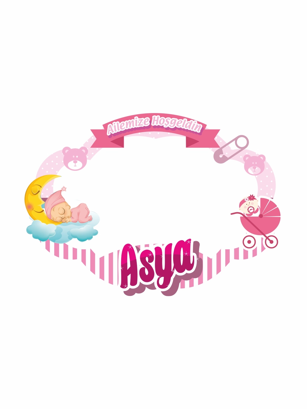 Hoş Geldin Bebek Pembe Arabalı ve Uyuyan Bebek Temalı Hatıra Çerçevesi