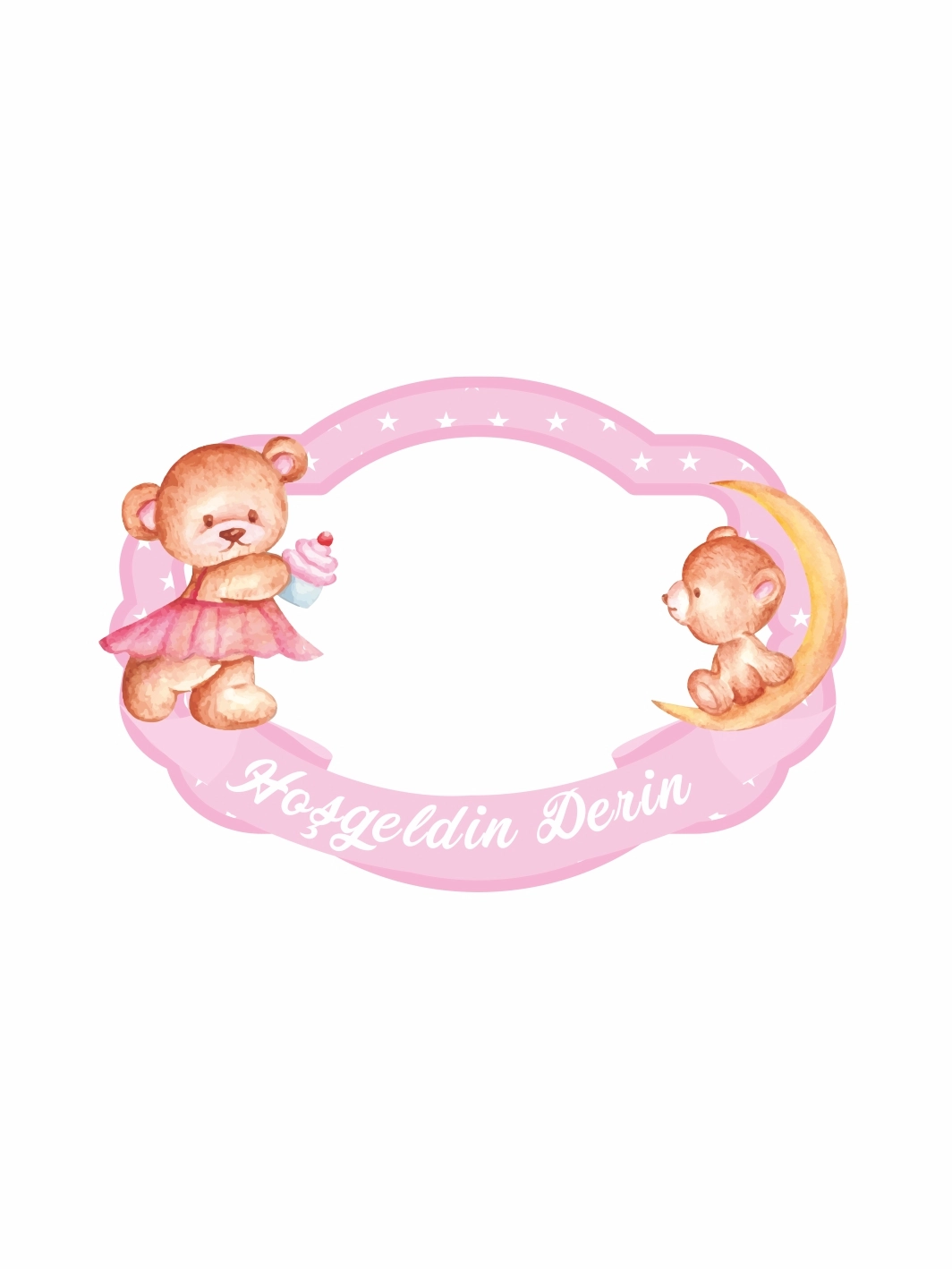 Hoş Geldin Bebek Pembe Ayıcık ve Ay Temalı Hatıra Çerçevesi