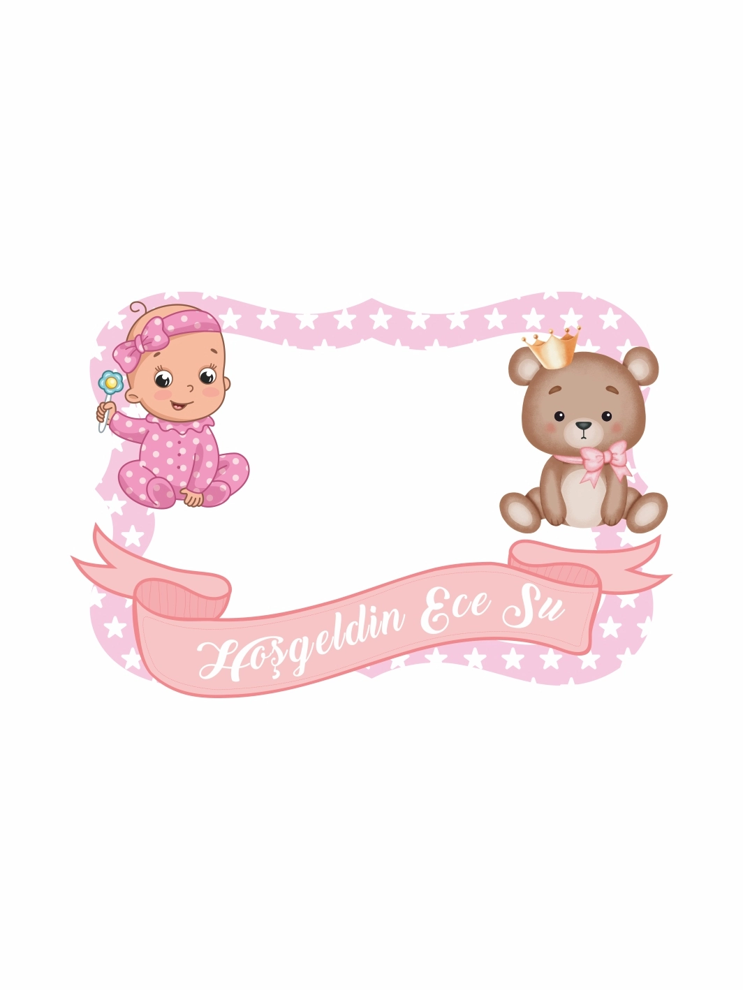 Hoş Geldin Bebek Pembe Ayıcık Temalı Hatıra Çerçevesi