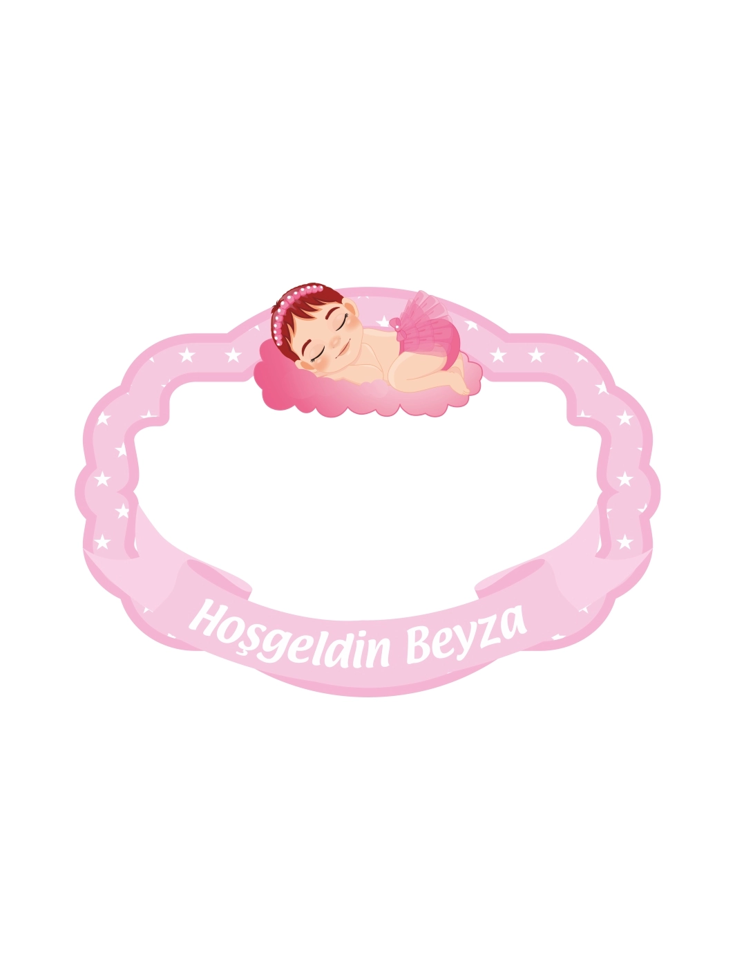 Hoş Geldin Bebek Pembe Uyuyan Kız Bebek Temalı Hatıra Çerçevesi