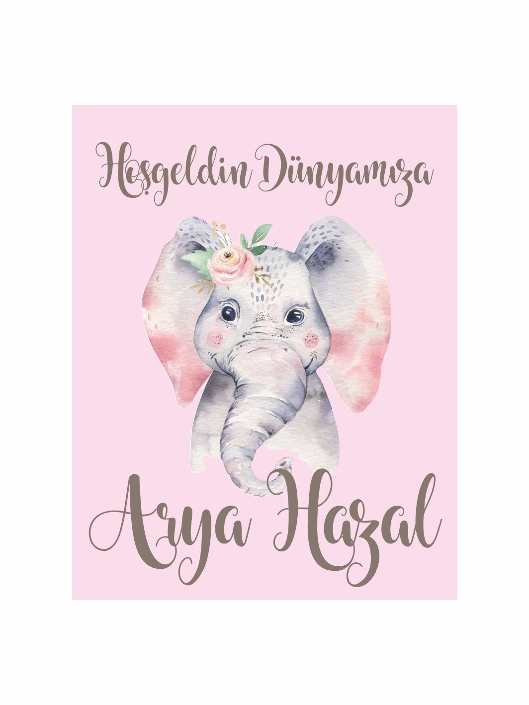 Hoş Geldin Dünyamıza Bebek Magneti Fil Temalı Çiçekli Pembe Yeni Doğan Kız Bebek Magneti