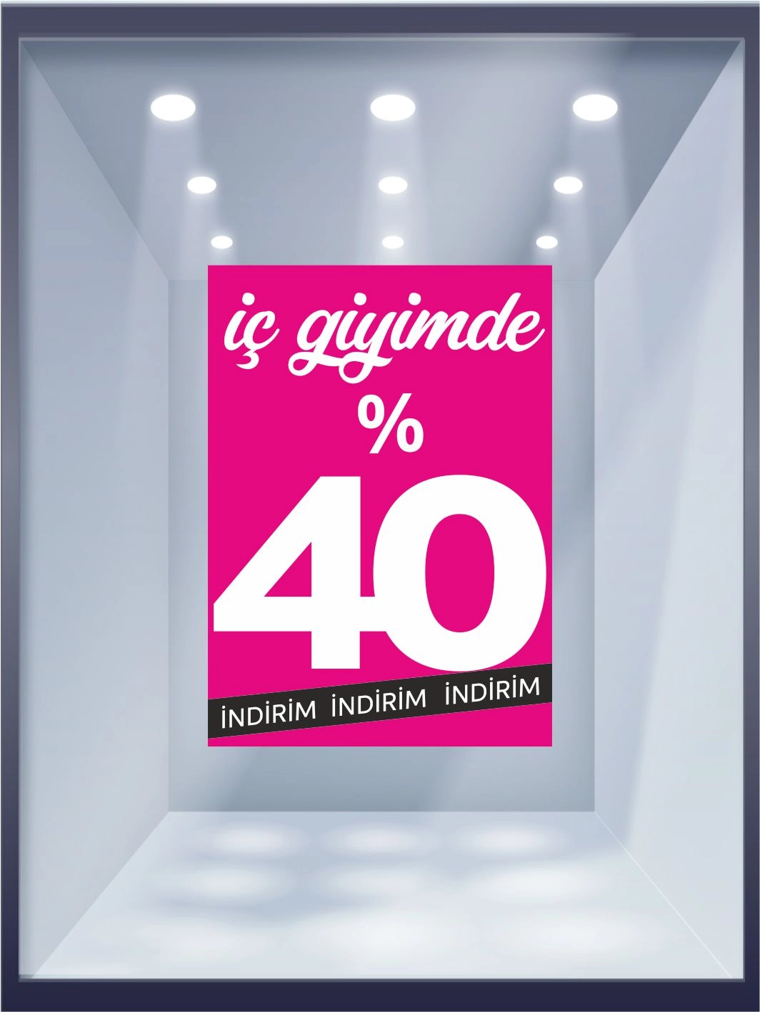 İç Giyimde %40 İndirim Folyo Baskı Mağaza Hazır Vitrin Görseli