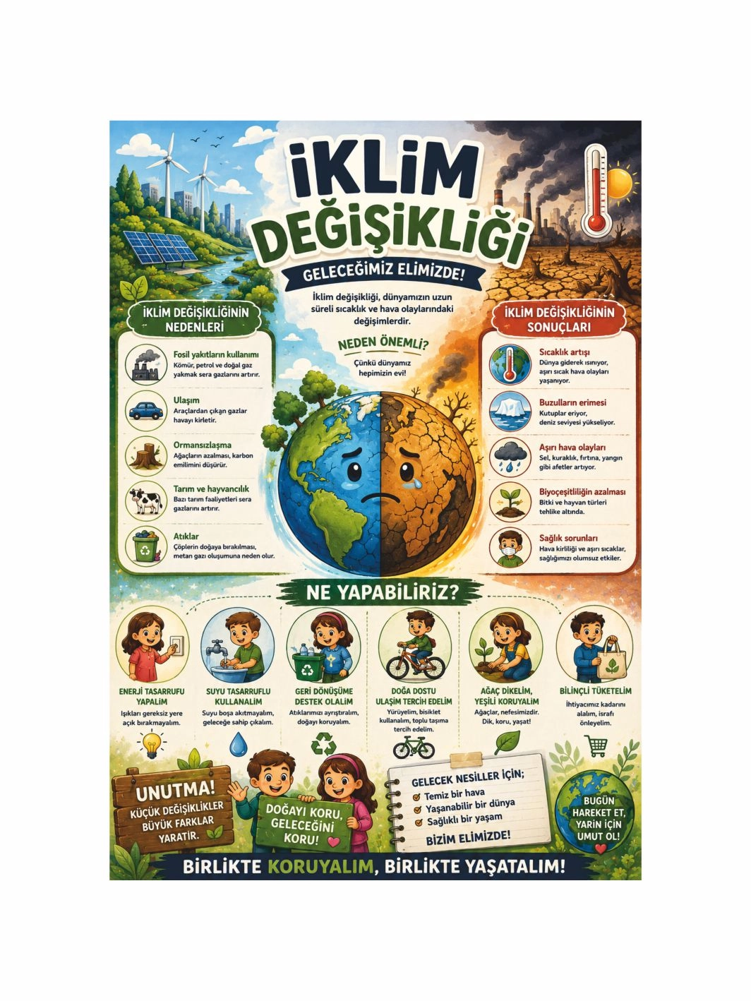 İklim Değişikliği Sınıf Öğrenci Okul Eğitici Afişi
