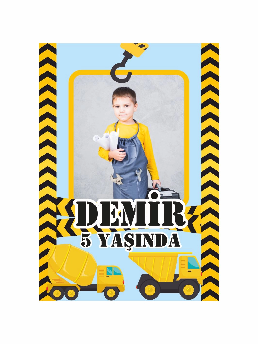 İş Makinası Tema Resimli Doğum Günü Afişi
