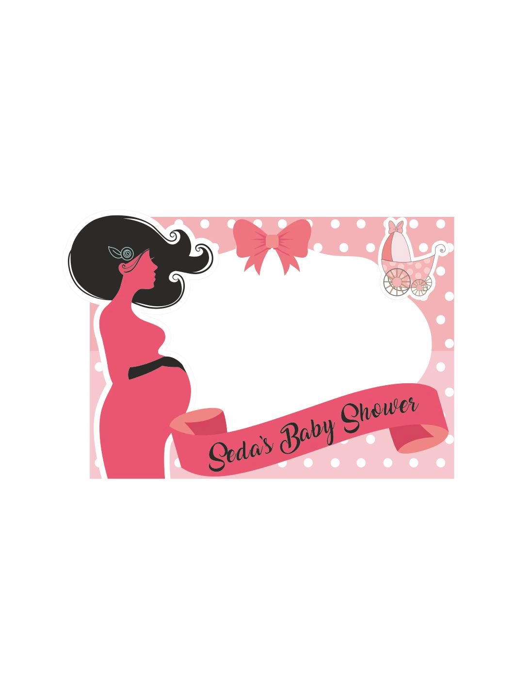 İsme Özel Pembe Pusetli ve Hamile Anne Temalı Baby Shower Hatıra Çerçevesi