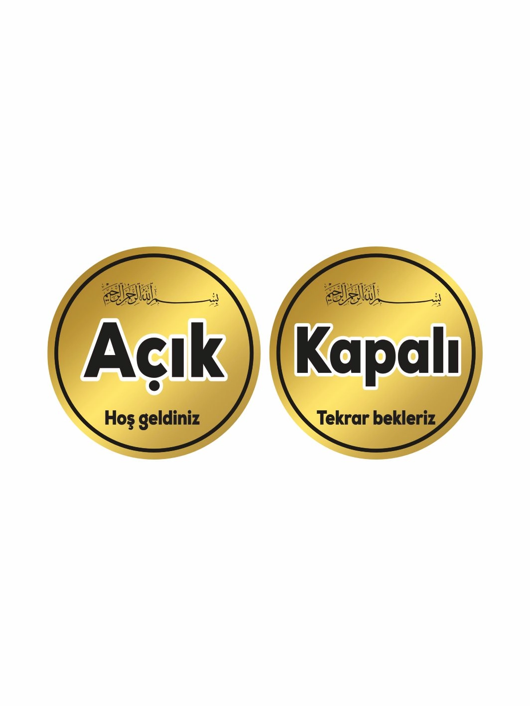 İşyeri Mağaza Dükkan Açık Kapalı Levhası Gold Zemin Besmele Tema