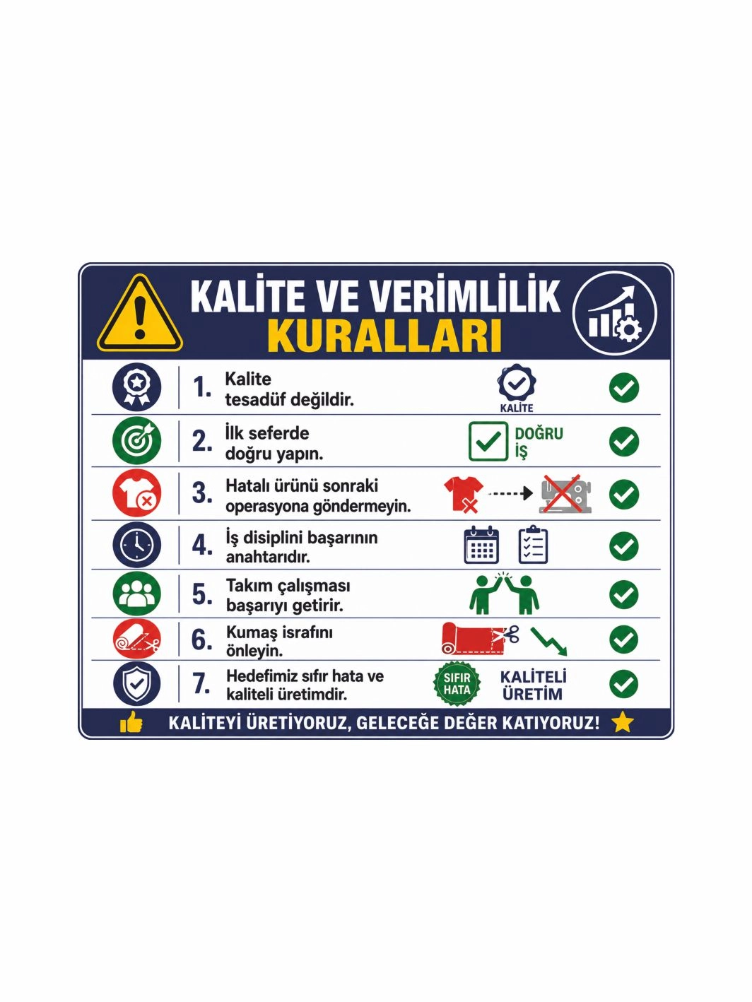 Kalite ve Verimlilik Kuralları Uyarı Levhası 50x40cm