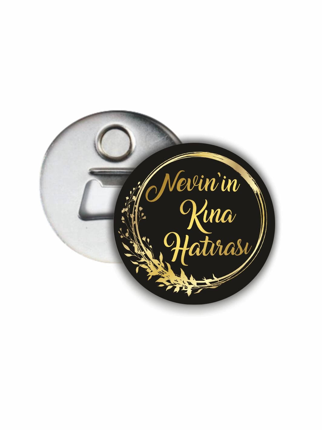 Kına Açacak Magneti Siyah Zemin Gold Çiçek Çerçeve Tema 58mm Buton Magnet