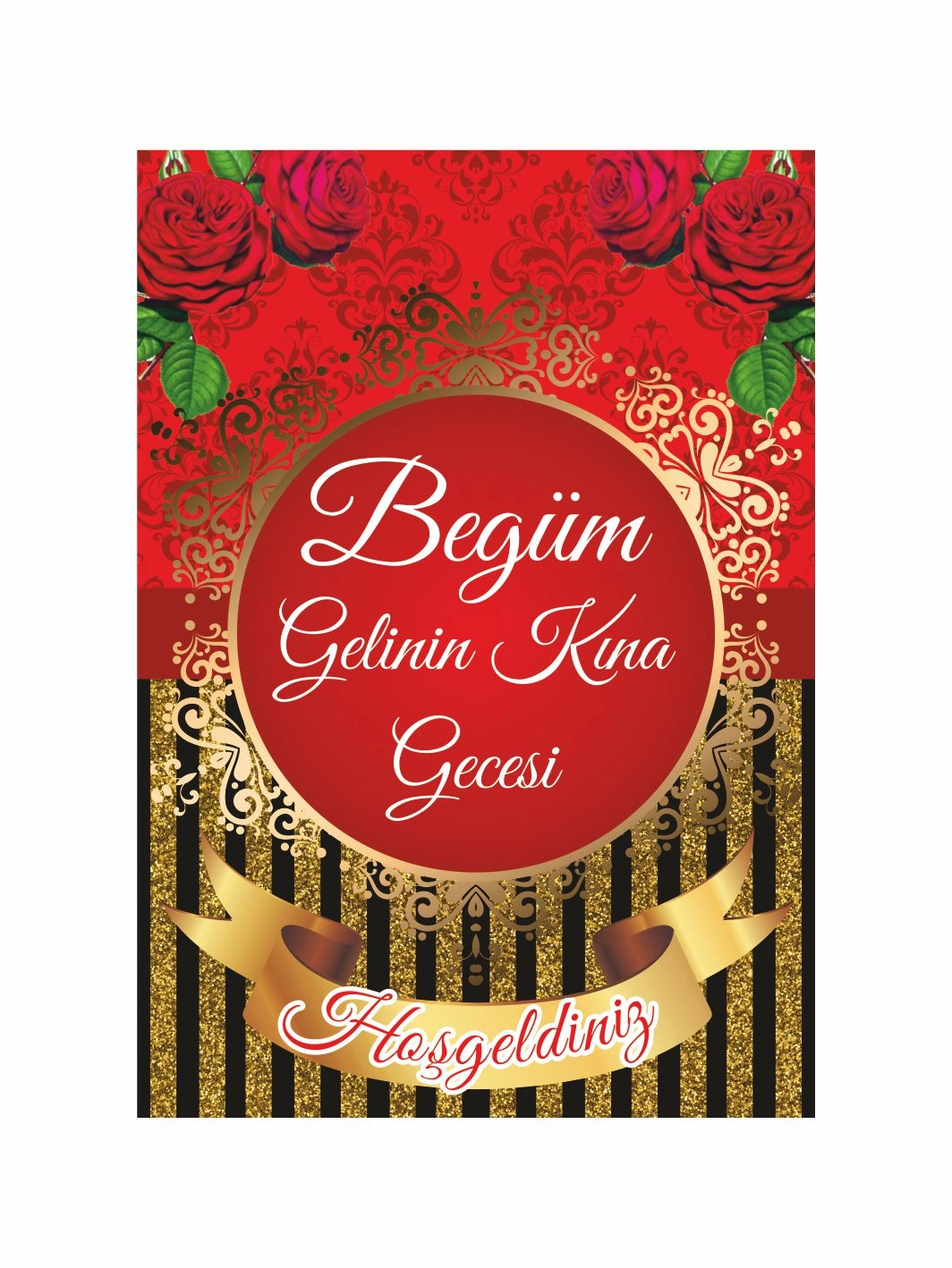 Kına Ayaklı Panosu Gül Tema Gold Çerçeve