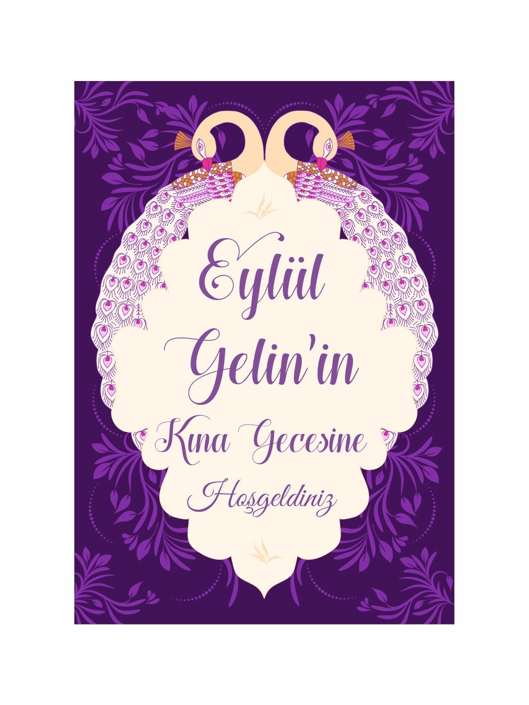 Kına Ayaklı Panosu Mor Zemin Tavus Kuşu Çerçeve Konsept
