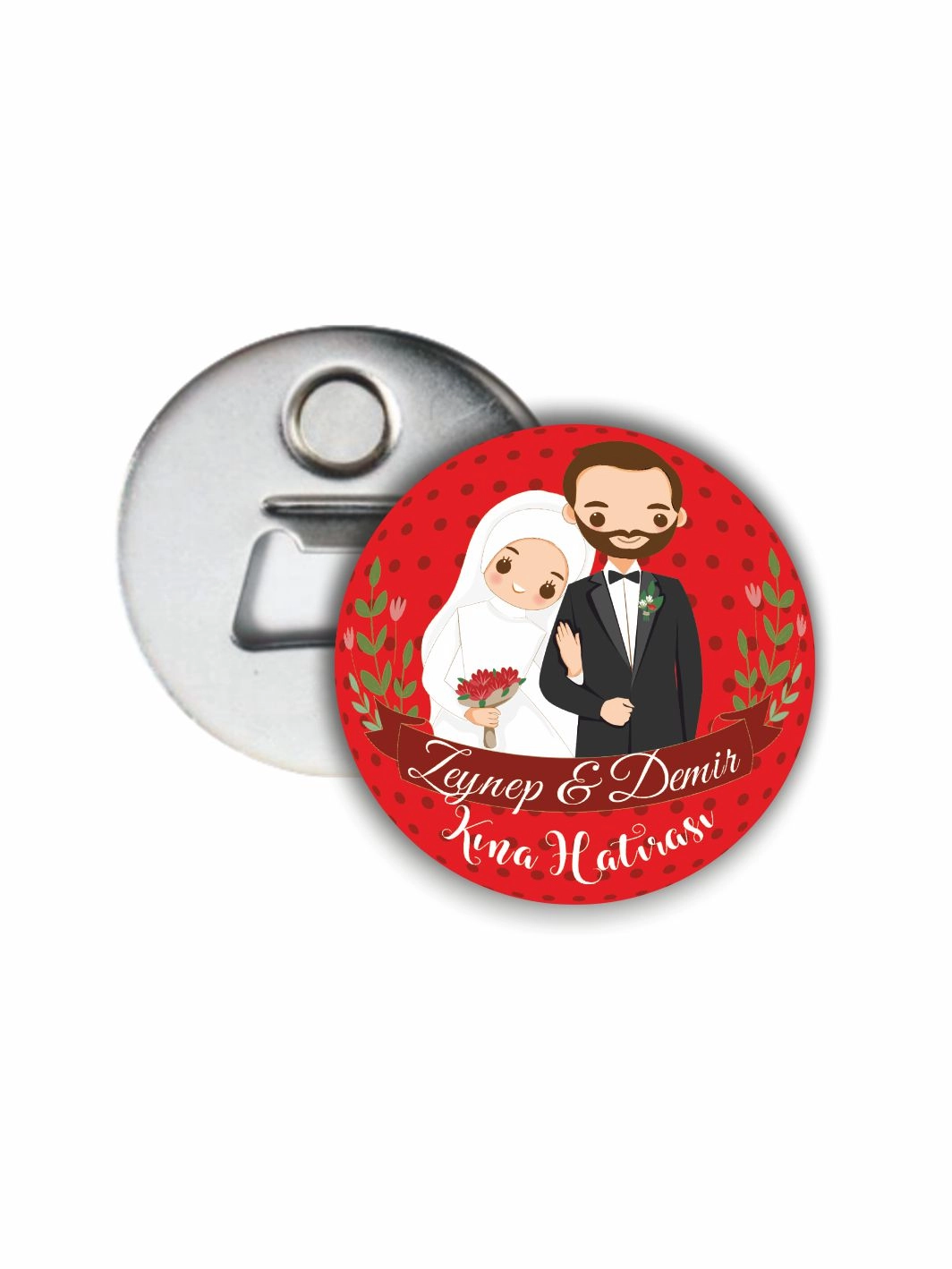Kına Gecesi Açacak Magnet Tesettürlü Gelin Damat Tema 58mm Buton Magnet