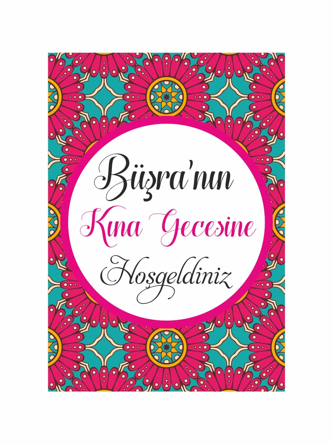 Kına Gecesi Davet Ayaklı Karşılama Panosu Mandala Konsept