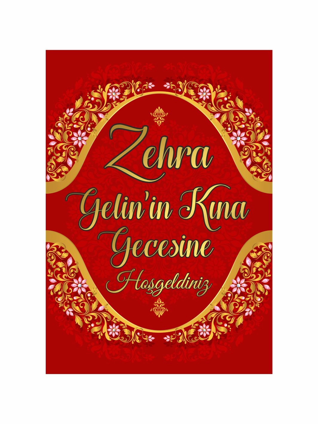 Kına Gecesi Karşılama Panosu Kırmızı Gold Konsept Ayaklı Karşılama Pano