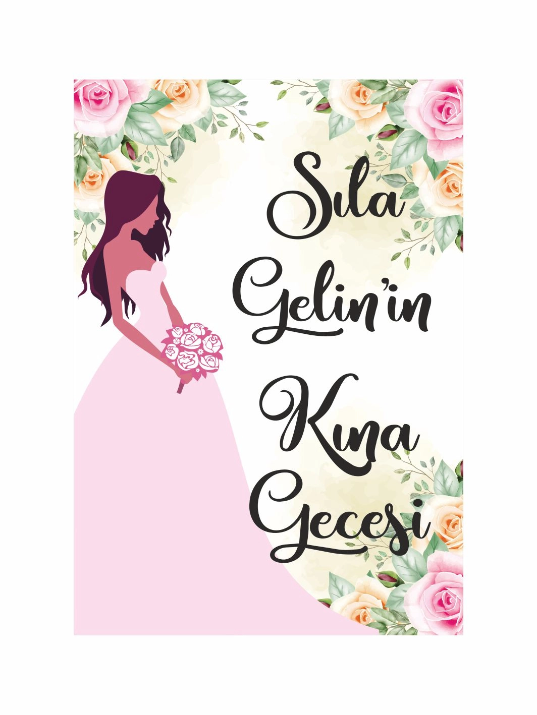 Kına Gecesi Karşılama Panosu Soft Çiçek Zeminli Gelin Konsept Ayaklı Karşılama Pano
