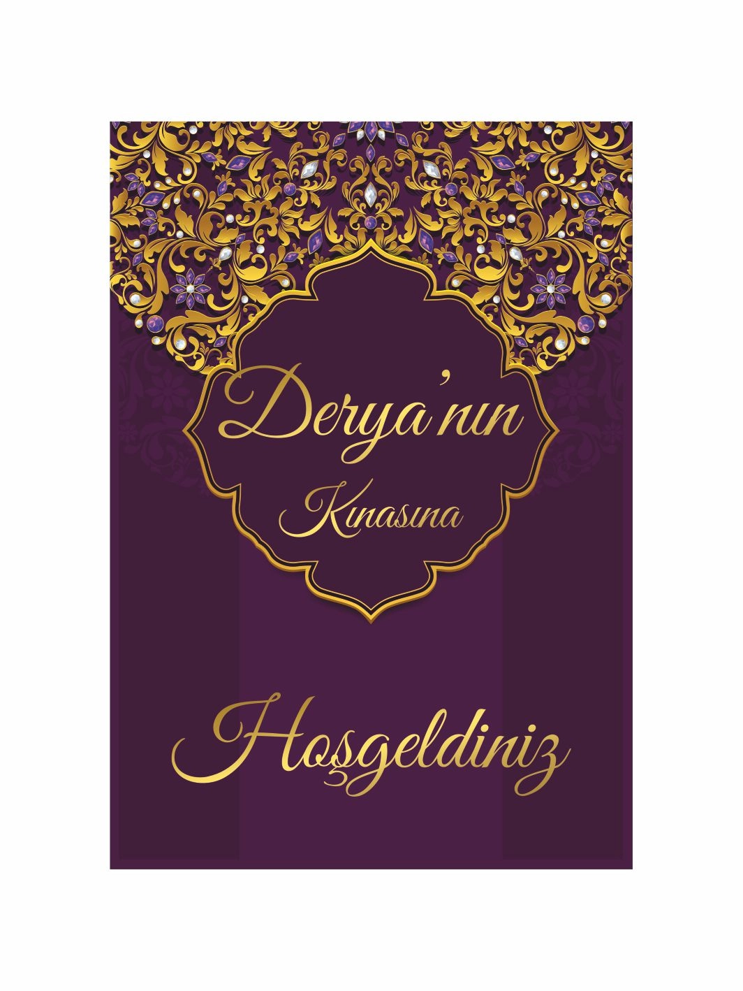 Kına Gecesi Karşılama Panosu Ayaklı Mor Gold Motif Konsept Karşılama Pano