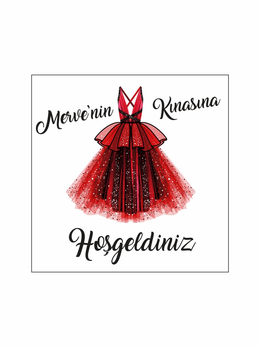 Kına Gecesi Pist Kaplama Yer Afişi Beyaz Zemin Kırmızı Kına Elbisesi İllüstrasyonlu Hoşgeldiniz Konsept