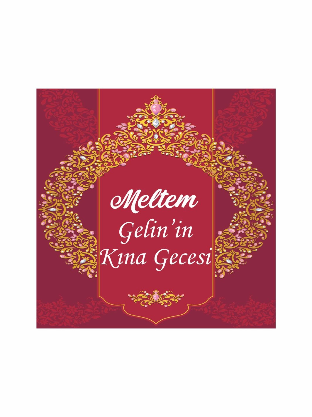 Kına Gecesi Pist Kaplama Yer Afişi Bordo Zemin Gold Osmanlı Çerçeveli Dikey Saray Konsept