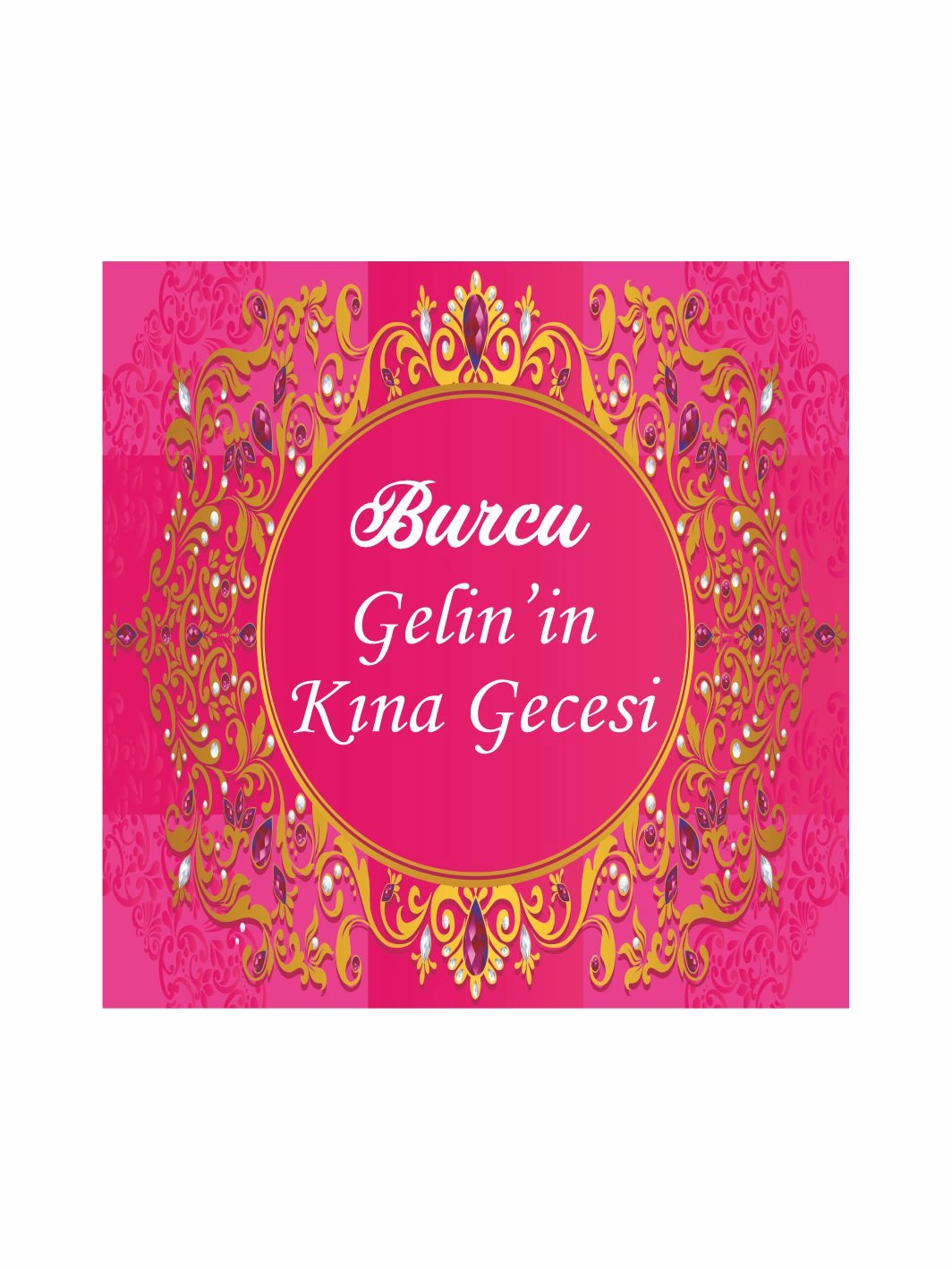 Kına Gecesi Pist Kaplama Yer Afişi Fuşya Zemin Gold Osmanlı İşlemeli Yuvarlak Çerçeveli Saray Konsept