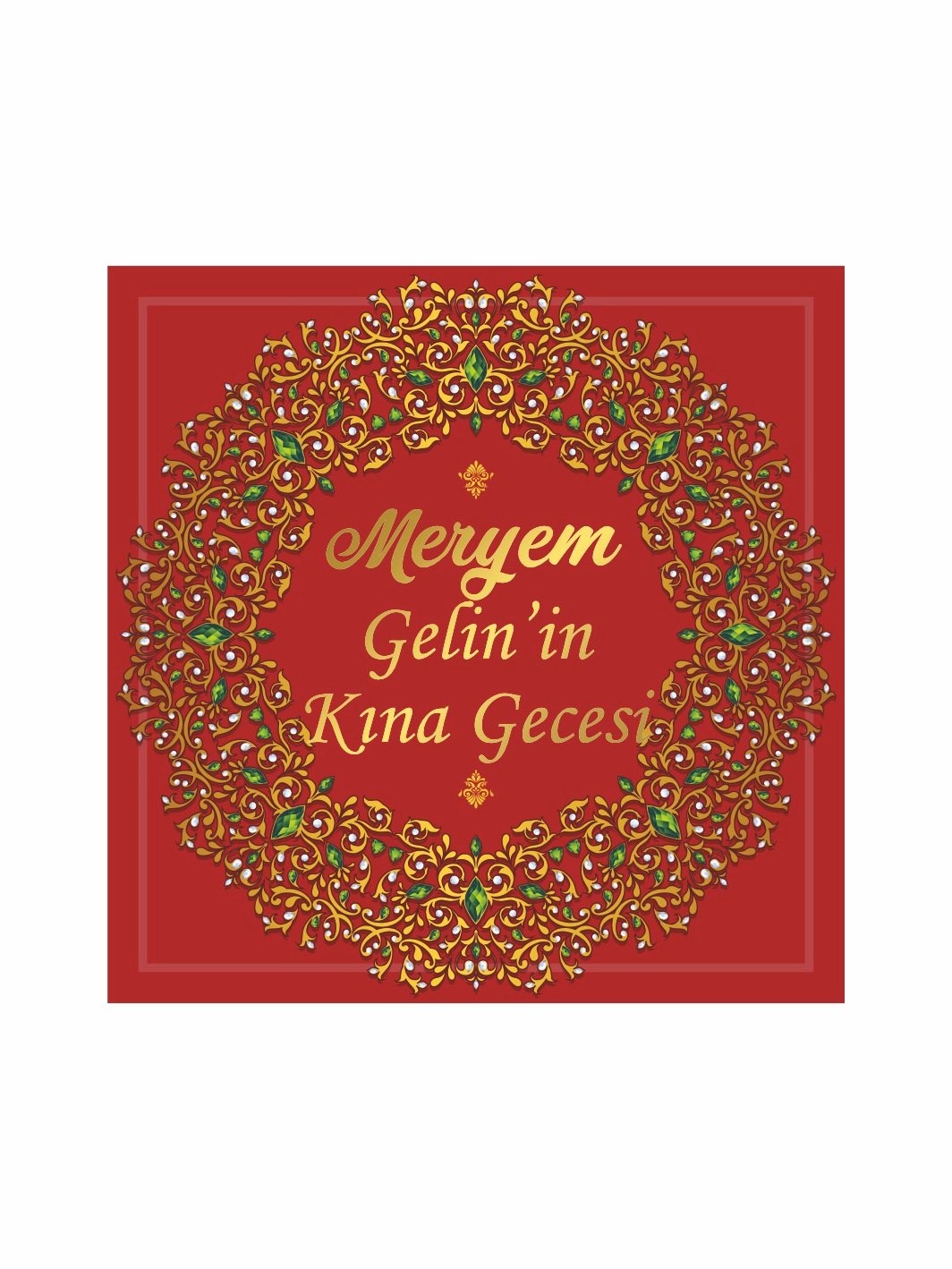 Kına Gecesi Pist Kaplama Yer Afişi Kırmızı Zemin Gold Osmanlı İşlemeli Yuvarlak Saray Konsept