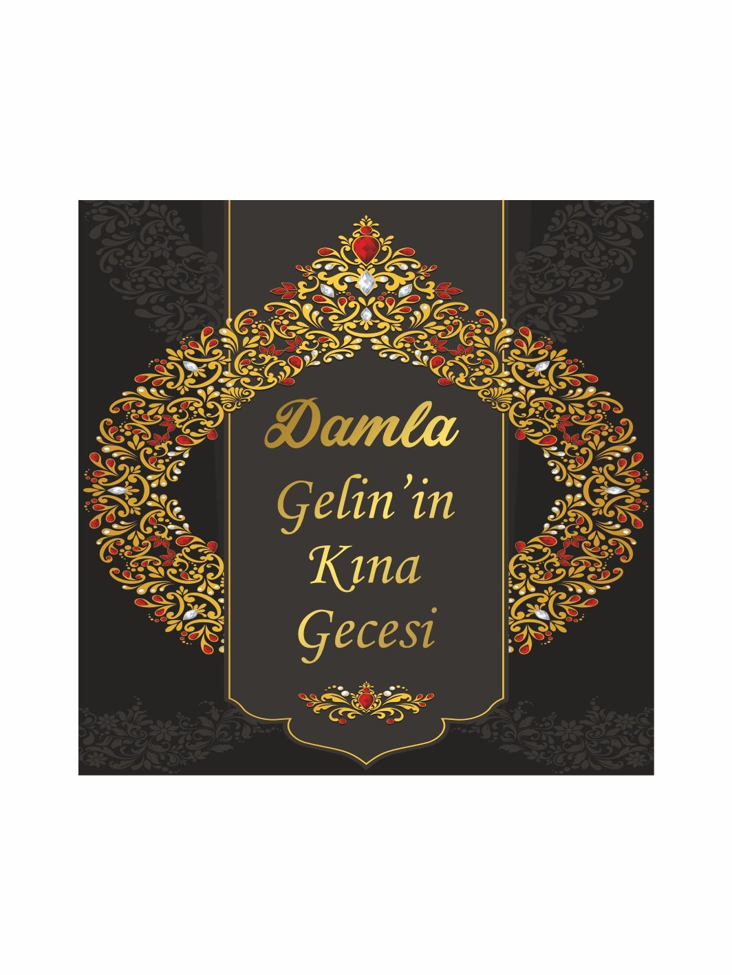 Kına Gecesi Pist Kaplama Yer Afişi Siyah Zemin Gold Osmanlı İşlemeli Dikey Lüks Saray Konsept