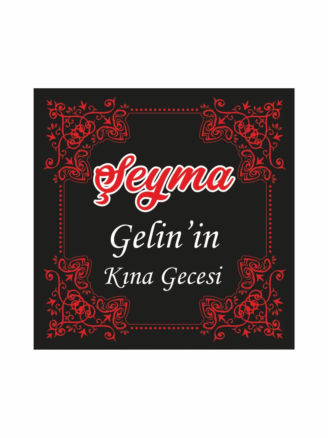 Kına Gecesi Pist Kaplama Yer Afişi Siyah Zemin Kırmızı Köşe Motifli Klasik Çerçeveli Otantik Konsept