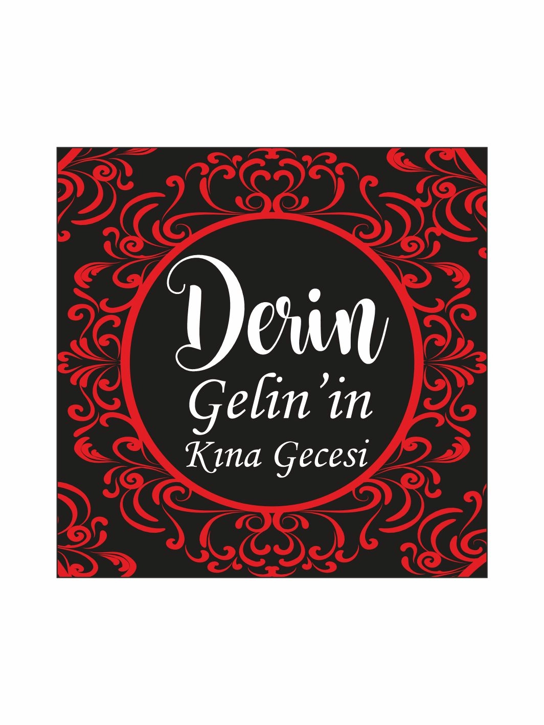 Kına Gecesi Pist Kaplama Yer Afişi Siyah Zemin Kırmızı Ottoman Desenli Klasik Dairesel Çerçeveli Konsept