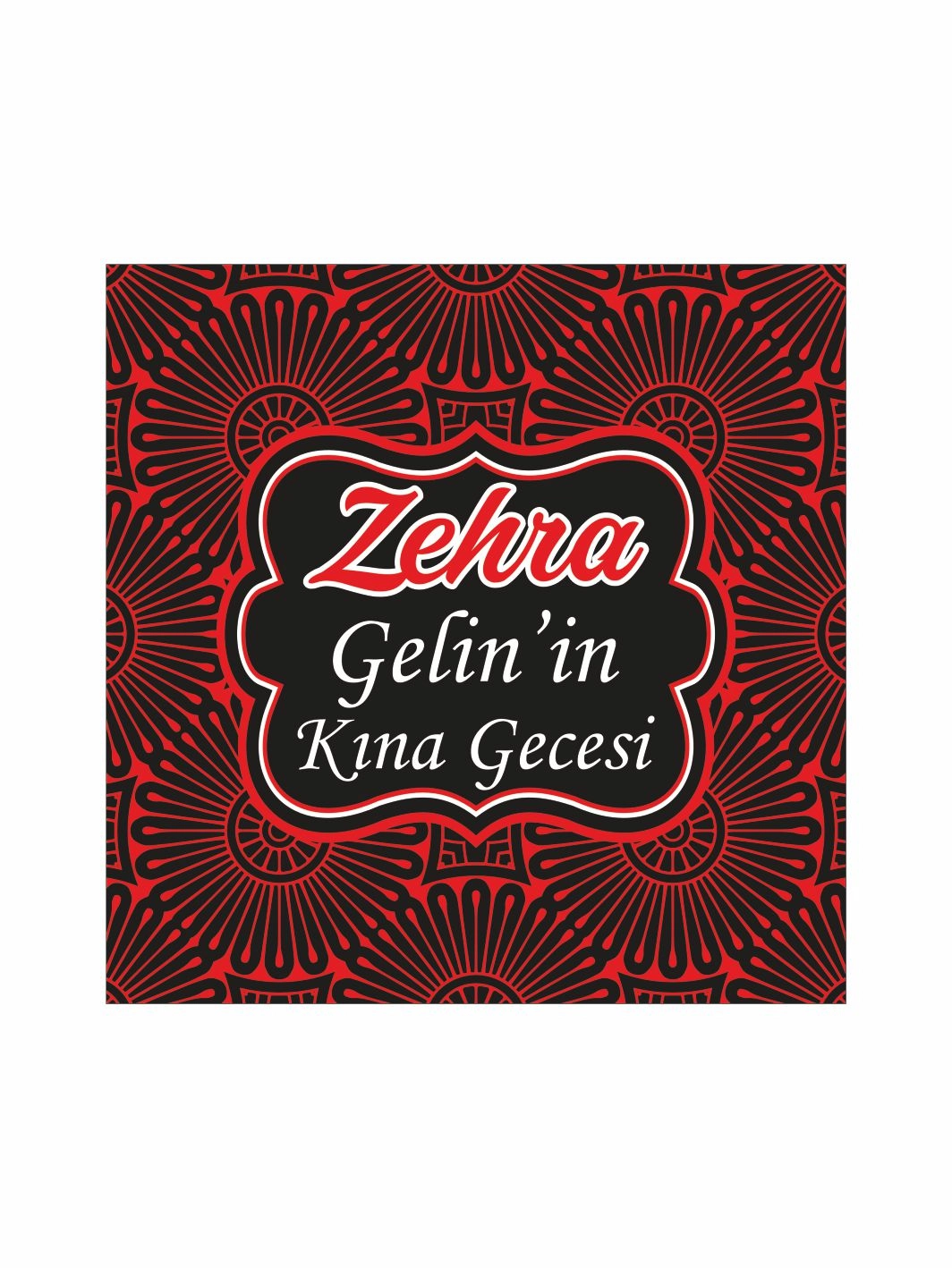 Kına Gecesi Pist Kaplama Yer Afişi Siyah Zemin Kırmızı Radyal Desenli Vintage Çerçeveli Otantik Konsept