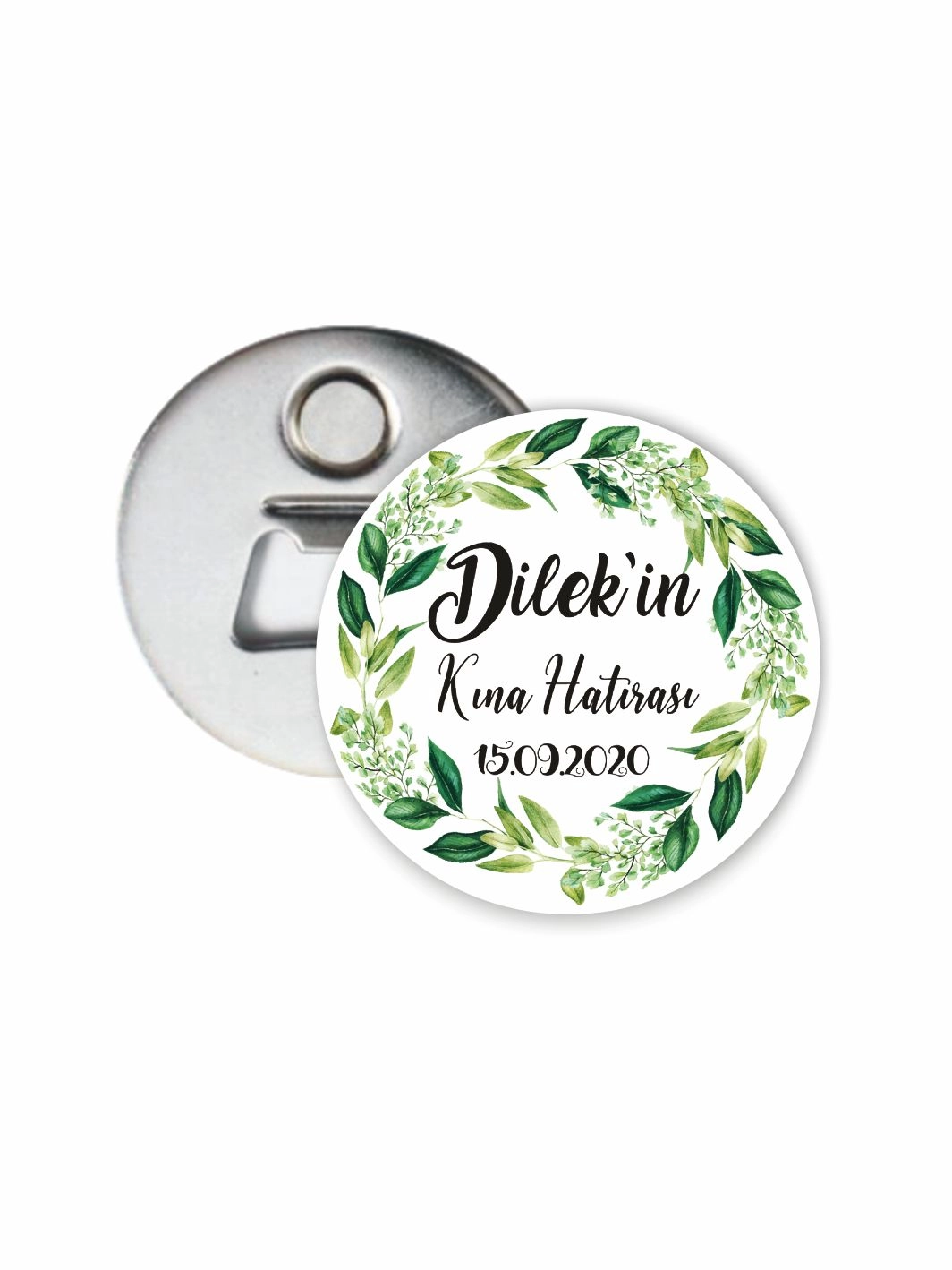 Kına Hatıra Açacak Magnet Yeşil Çiçek Çerçeve Tema 58mm Buton Magnet